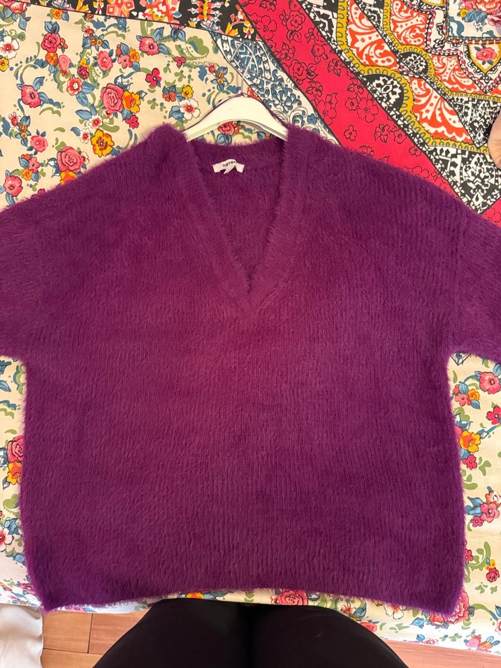 Mor V-Yaka Kadın Kazak - Görsel 2