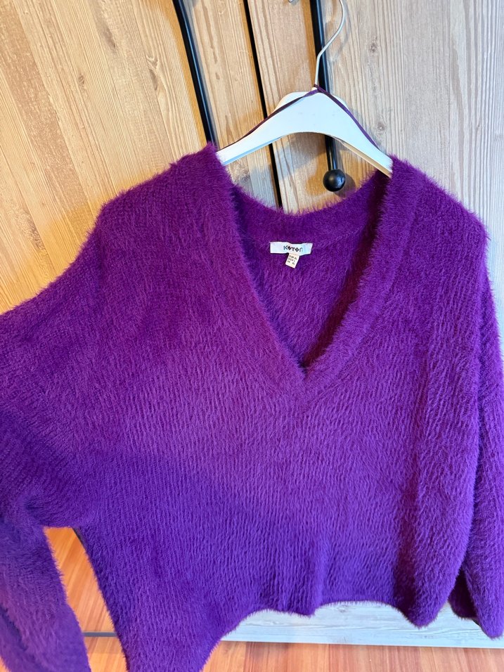 Mor V-Yaka Kadın Kazak - Görsel 4