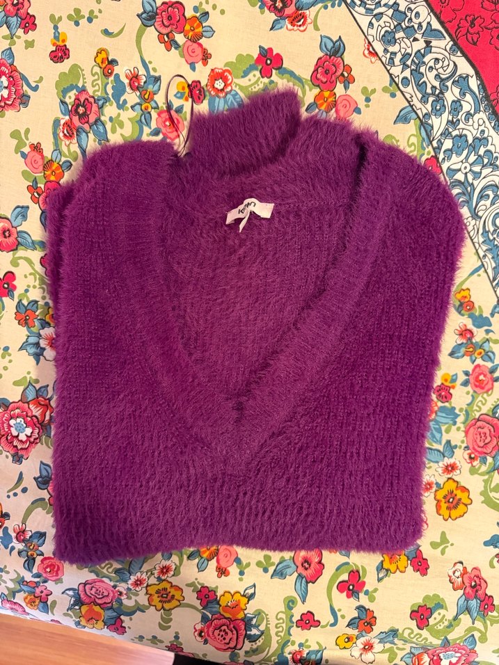 Mor V-Yaka Kadın Kazak - Görsel 5