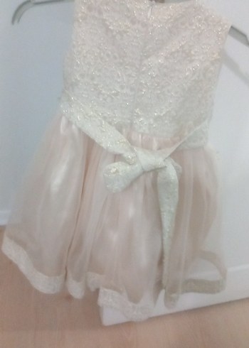 Kız Çocuk Beyaz Dantel İşlemeli Elbise - Görsel 4