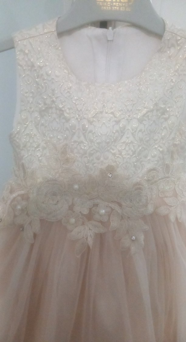 Kız Çocuk Beyaz Dantel İşlemeli Elbise - Görsel 2