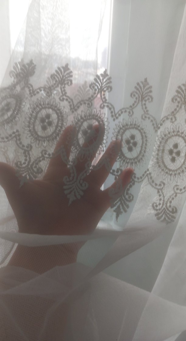 Gri Desenli Beyaz Tül Perde - Görsel 5