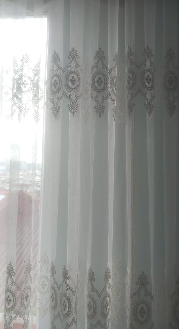 Gri Desenli Beyaz Tül Perde - Görsel 2