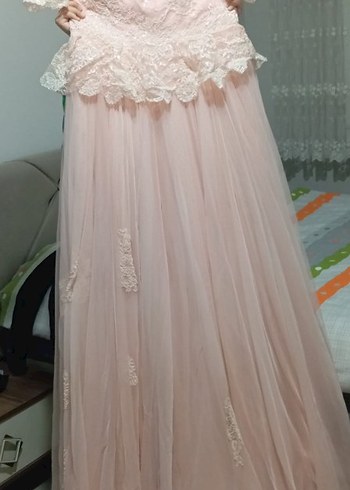 Pembe Uzun Kolless Straplez Gelinlik - Görsel 2