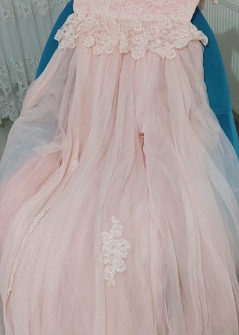 Pembe Uzun Kolless Straplez Gelinlik - Görsel 3