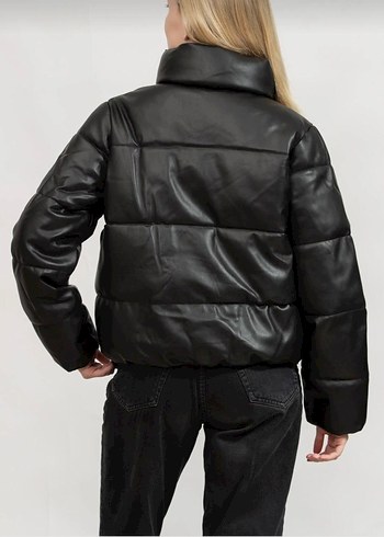 Siyah Deri Şişme Mini Ceket - Görsel 2