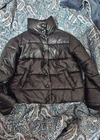 Siyah Deri Şişme Mini Ceket - Görsel 3