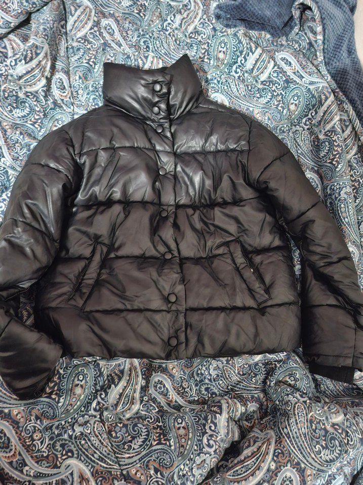 Siyah Deri Şişme Mini Ceket - Görsel 3