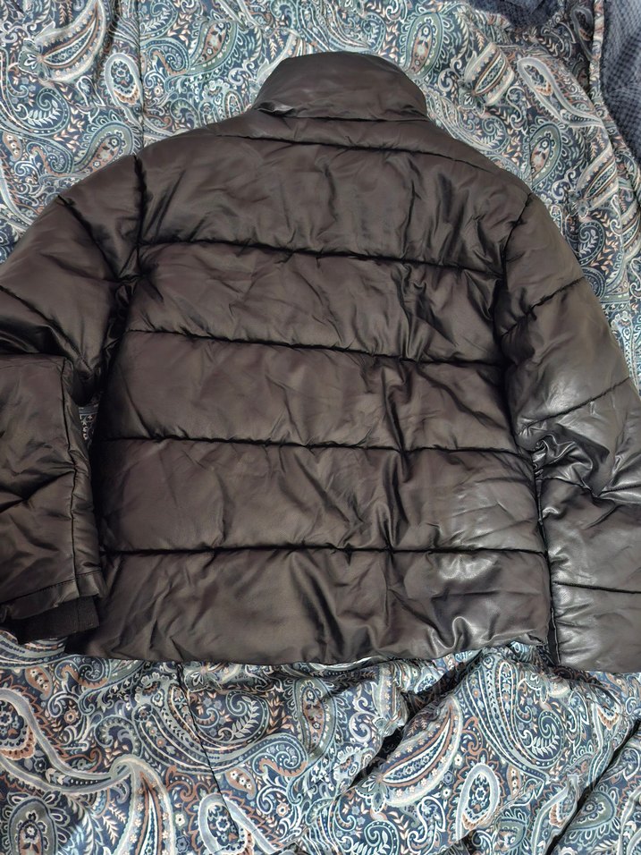 Siyah Deri Şişme Mini Ceket - Görsel 4