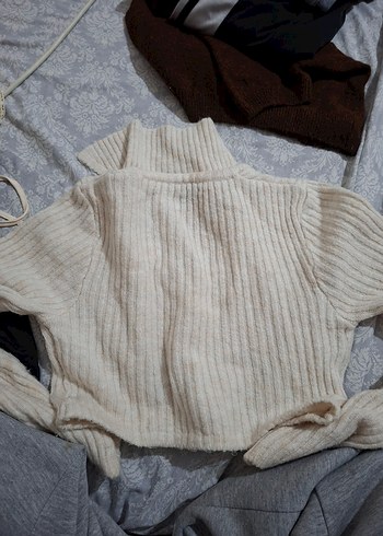 Bej V Yakalı Triko Kadın Kazak - Görsel 2