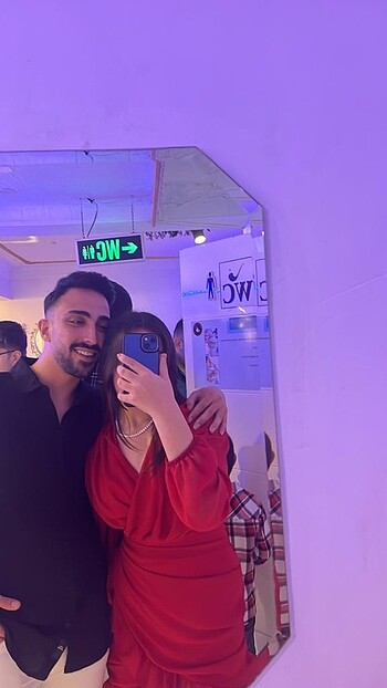 Drapeli kolları tül kırmızı elbise - Görsel 6