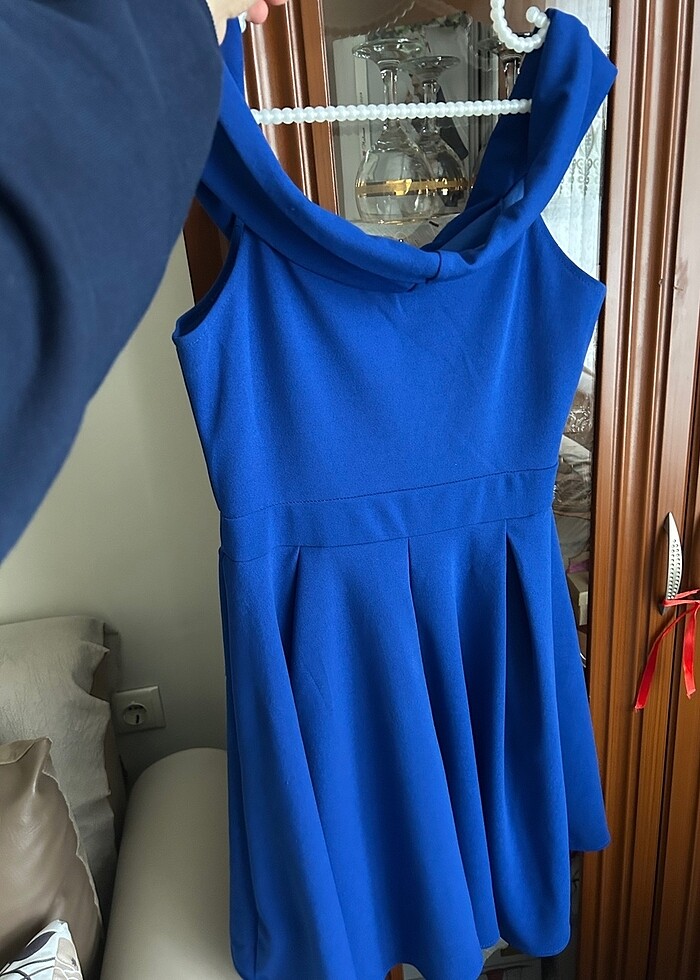 Krep kumaş özel kesim yaka abiye elbise - Görsel 2