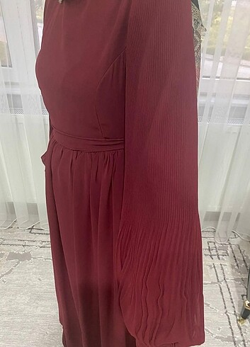 40 Beden bordo Renk Bordo Abiye Bordo/Kırmızı Kolları Piliseli