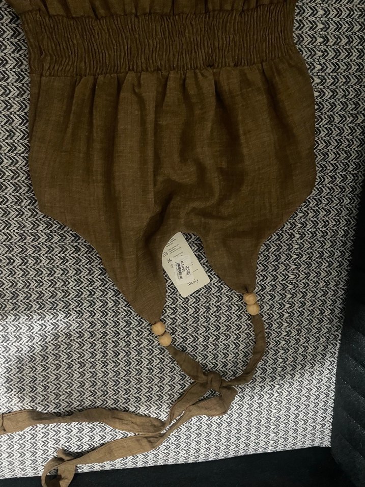 Kahverengi Keten Bohem Kadın elbise - Görsel 3