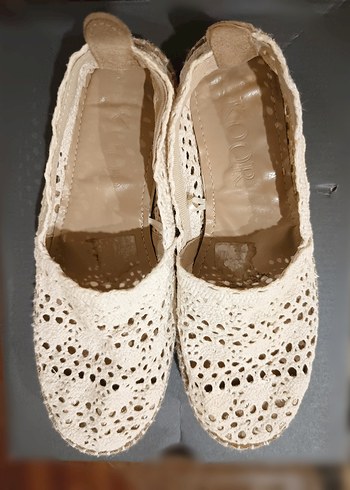 KOOR Bej Hasır Tabanlı Dantel Detaylı Espadril - Görsel 8