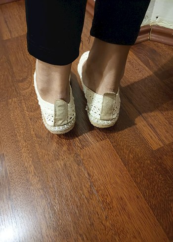 KOOR Bej Hasır Tabanlı Dantel Detaylı Espadril - Görsel 11