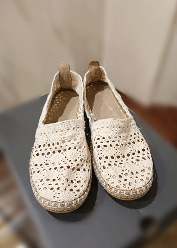 KOOR Bej Hasır Tabanlı Dantel Detaylı Espadril - Görsel 6