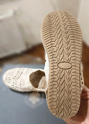 KOOR Bej Hasır Tabanlı Dantel Detaylı Espadril - Görsel 9