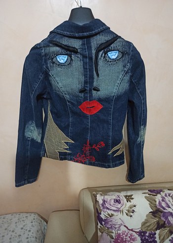 Düğmeli lacivert Kadın Denim Ceket - Görsel 4