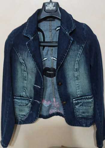 Düğmeli lacivert Kadın Denim Ceket - Görsel 2