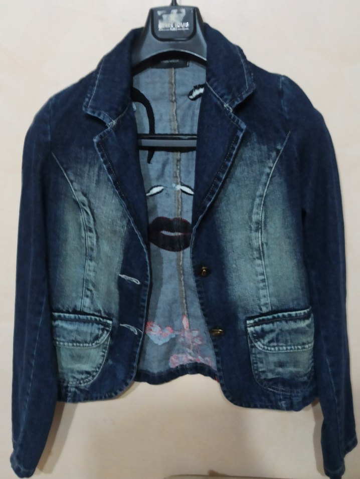 Düğmeli lacivert Kadın Denim Ceket - Görsel 2