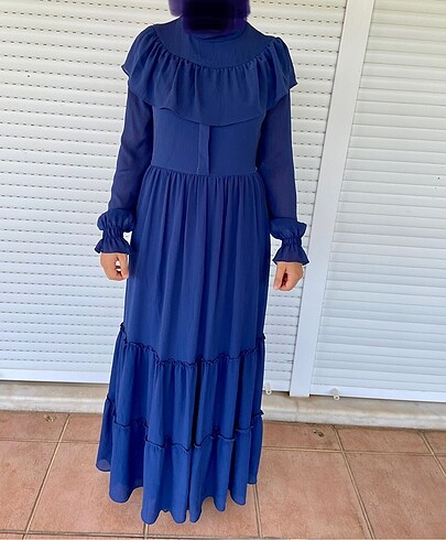 36 Beden mavi Renk İndigo mavisi şifon krep elbise