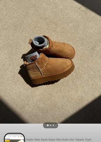 Ugg Kahverengi Süet Kadın Bot, Kürklü, Dolgu Topuk