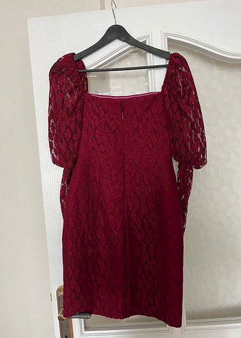 Bordo Dantel Detaylı Midi Elbise - Görsel 4
