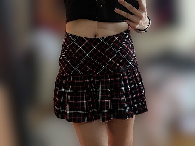 Koton Grunge Pileli Ekose Etek