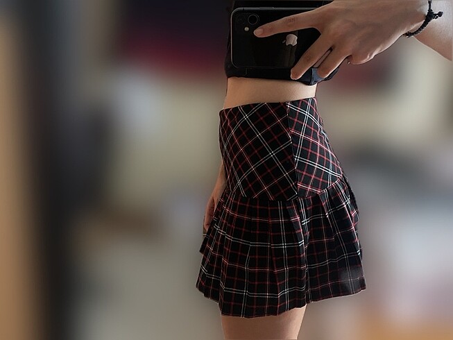 34 Beden Grunge Pileli Ekose Etek