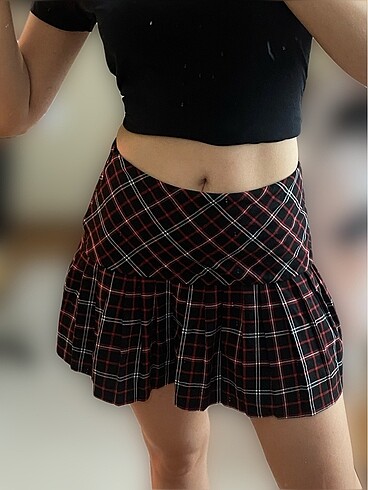 Grunge Pileli Ekose Etek