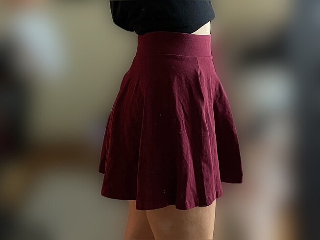 H&M Bordo Pileli Etek