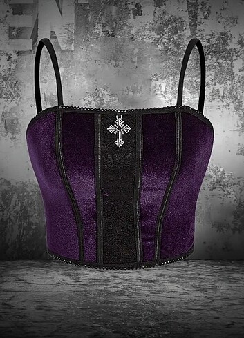 Haçlı mor gotik crop