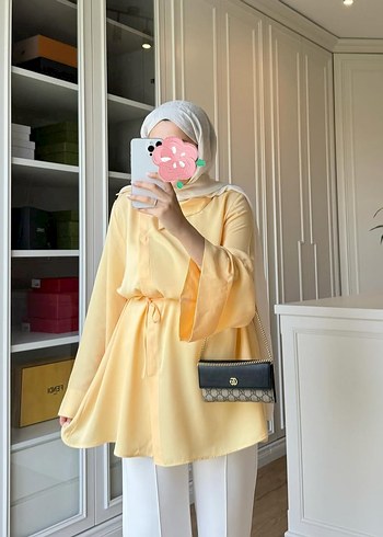 Şeffaf Yüksek Yakalı Mini Sarı Tunik