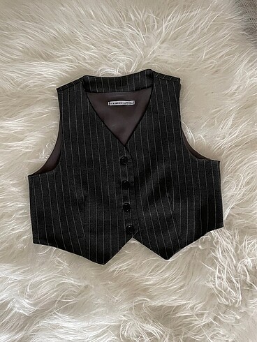 Diğer Çizgili Crop Fit Yelek