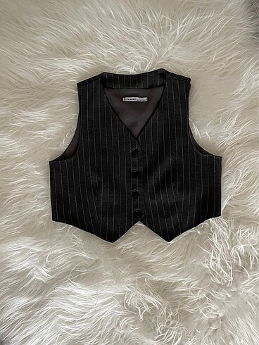 Çizgili Crop Fit Yelek