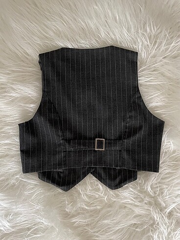 xs Beden Çizgili Crop Fit Yelek