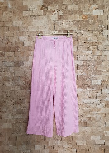 xl Beden Kadın Pembe Örgü Salaş Kumaş Pantolon