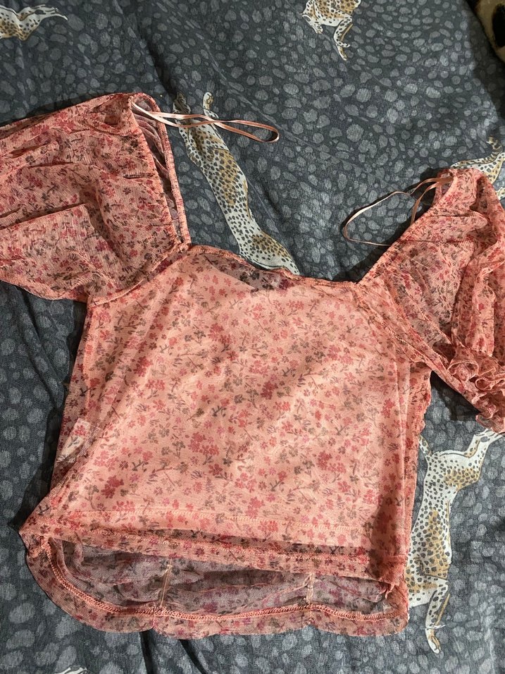 Tül Bohem Crop Bluz - Görsel 3