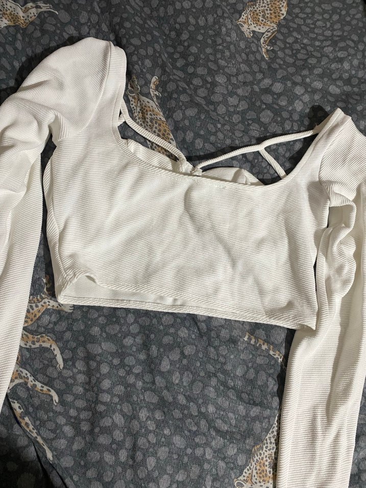 Beyaz Drapeli Uzun Kollu Straplez Bluz - Görsel 3