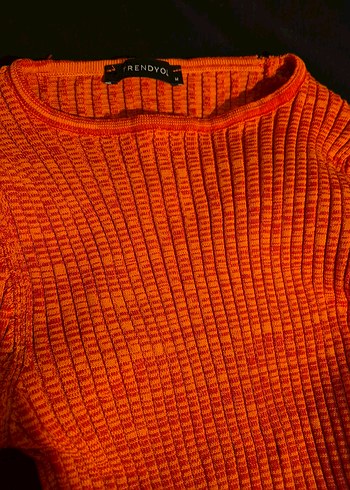 Turuncu Bağcıklı Uzun Kollu Triko Elbise - Görsel 4