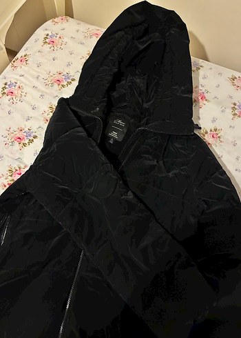 s Beden Siyah Kapüşonlu Fermuarlı mavi Kadın mont