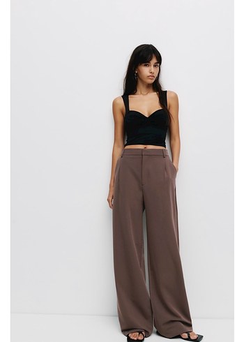 Pull and Bear pull and bear kahverengi kumaş pantolon