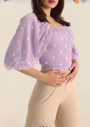Trendyol & Milla Mor Nakışlı Straplez Mini Bluz