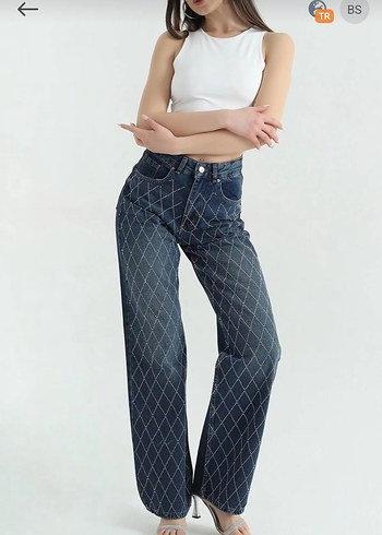 Kadın Lacivert taşlı Regular Fit Jean