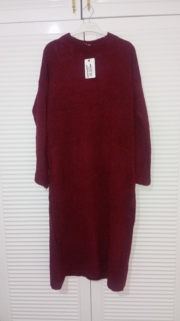 Bordo buklet kışlık elbise - Görsel 2