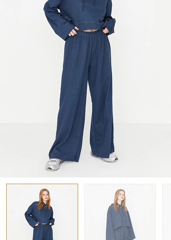 Kadın Mavi Denim Rahat Kesim Eşofman Altı
