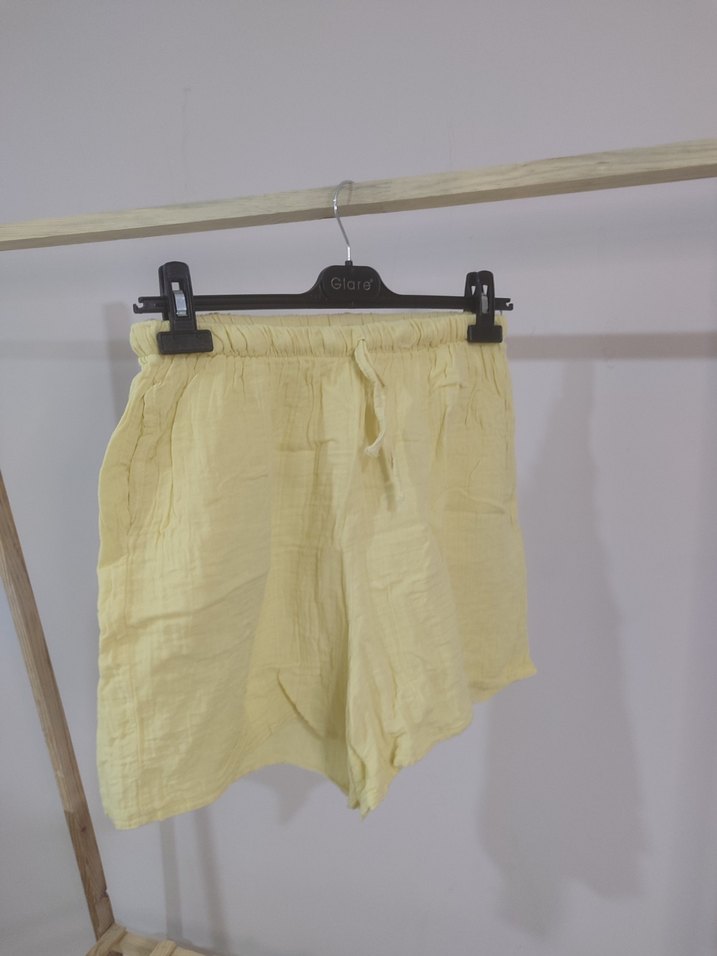 Sarı Keten Mini Kadın Gömlek - Görsel 5