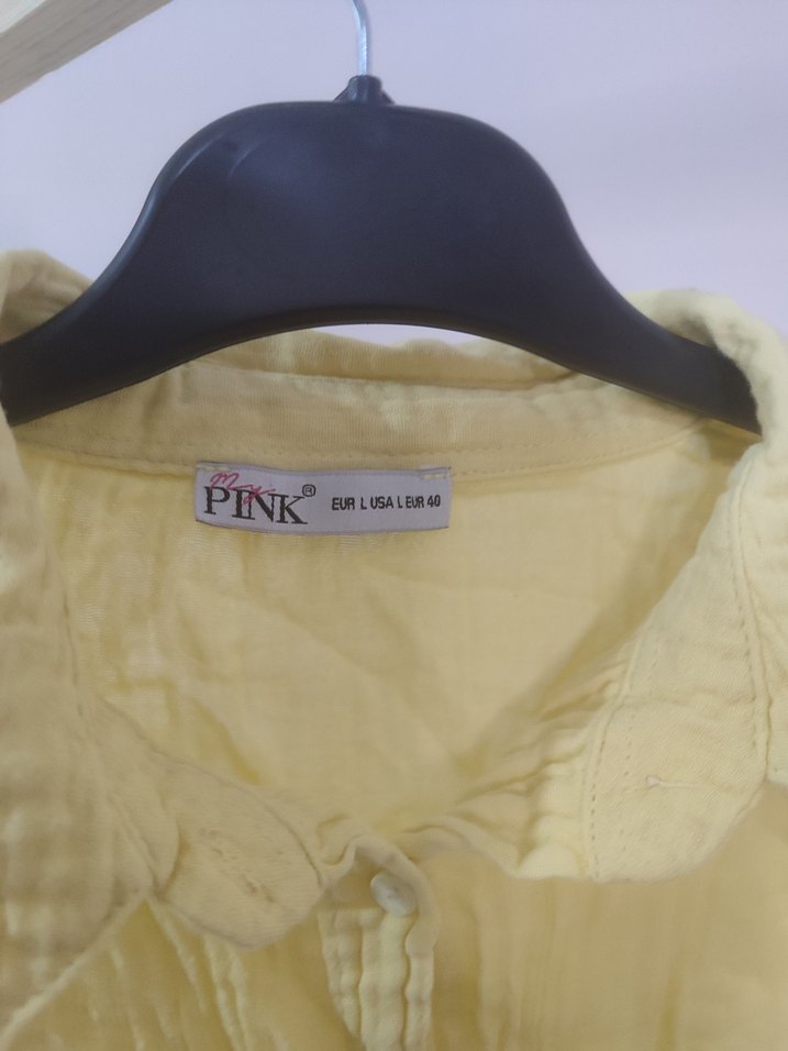 Sarı Keten Mini Kadın Gömlek - Görsel 3