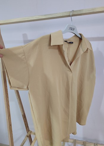 Bej Kısa Kollu Keten Gömlek - Görsel 2